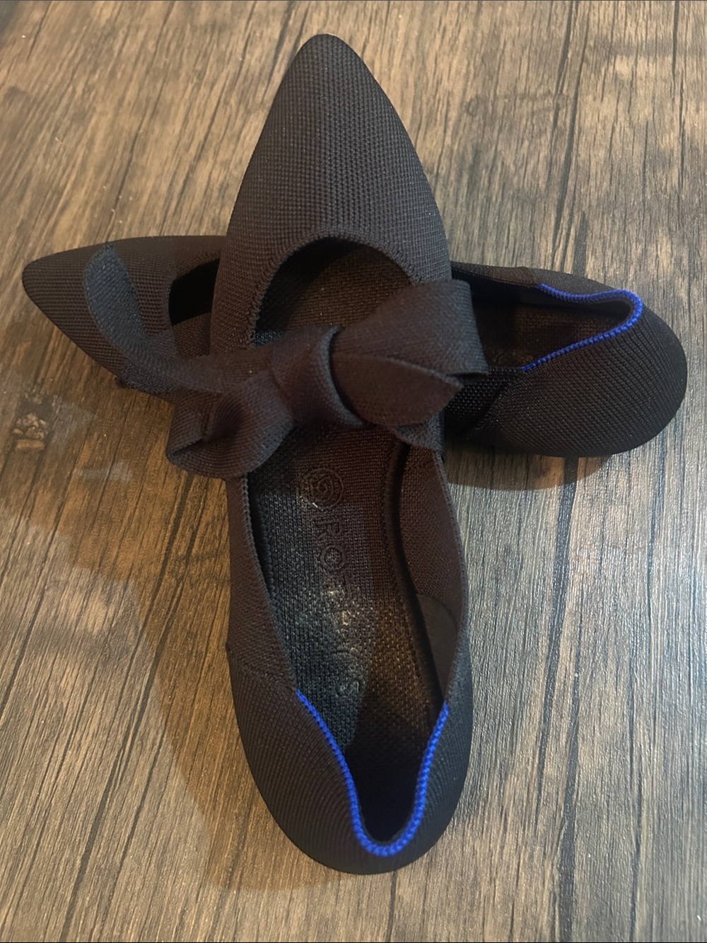 Rothy’s Black Pointed Knit Ballet Flats with Bow - Size 9.5